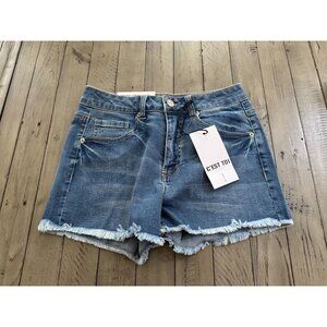 NWT C'EST TOI Black Label High Rise Frayed Stretch Jean Denim Shorts Size Small
